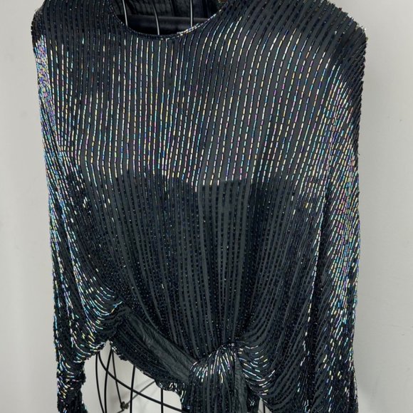 Vintage Pallavi 100% Silk Bead Embroidered Wrap Blouse- Size S - Picture 2 of 3